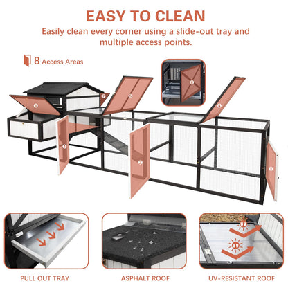 PetsCosset 116"L Extra Large Chicken Coop Wooden Hen House with Run 2 Story Poultry Cage Outdoor Indoor Chicken Houses for 4-8 Chickens 4 Nesting Boxes, 4 Perches, Removable Tray and Ramp, Co - WoodArtSupply
