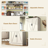Hlivelood Farmhouse Kitchen Pantry Cabinet, 71" Tall Storage Cabinet with Adjustable Shelves & 4 Barn Doors & Drawer, Rustic Wood Cupboard for Kitchen, Dining Room, Living Room, White Hlivelood
