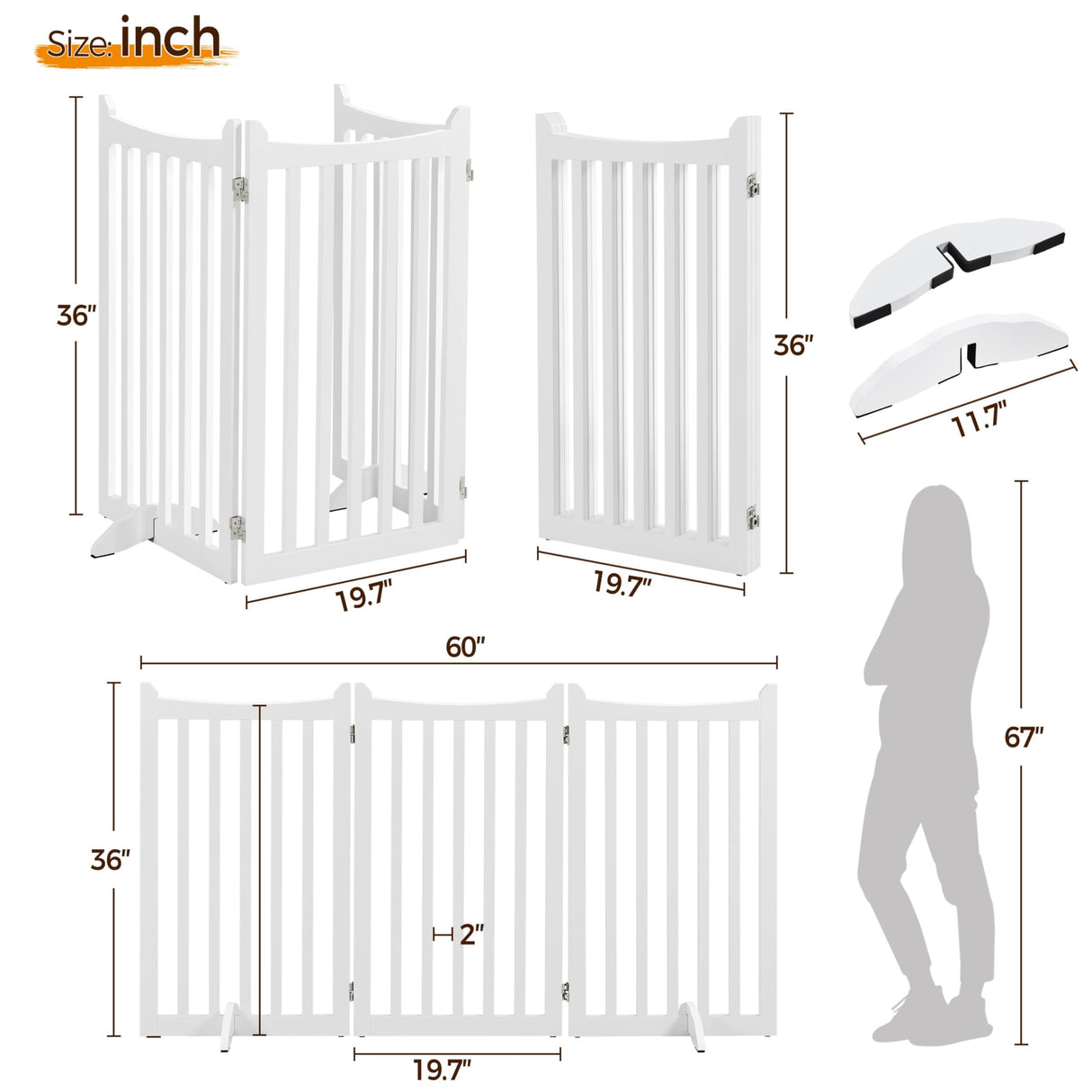 Yaheetech Dog Gate 36" H Extra Large Freestanding Pet Gate 3-Panel Wooden Dog Fence with 2 Support Feet Folding Dog Gate for Indoor, Stairs, Doorways, Halls, Kitchen Pet Barrier White, 60" L x 36" H Yaheetech