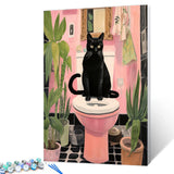 Black Cat Sit on Toilet Oil Painting Paint by Number Kits 16 x 20 inch Canvas Abstract Botanical Pink Green DIY Painting for Kids Students Adults Beginner with Brushes Acrylic Pigment(without Frame) Tucocoo