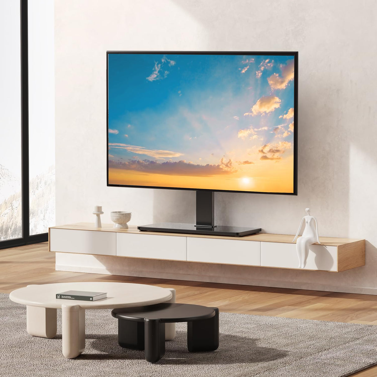 PERLESMITH Universal Swivel TV Stand Base, Table Top TV Stand for 37 to 65,70,75 inch LCD LED TVs, Height Adjustable TV Mount Stand with Tempered Glass Base, VESA 600x400mm, Holds up to 99lbs, PSTVS13 PERLESMITH