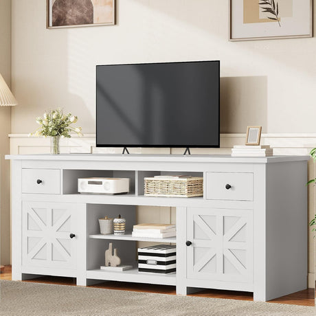 YITAHOME TV Stand for 75/80 Inch TV, Entertainment Center, TV Cabinet with Drawers and Power Outlet, White TV Console for Living Room Furniture (70 Inch Lenght 30 Inch High) YITAHOME