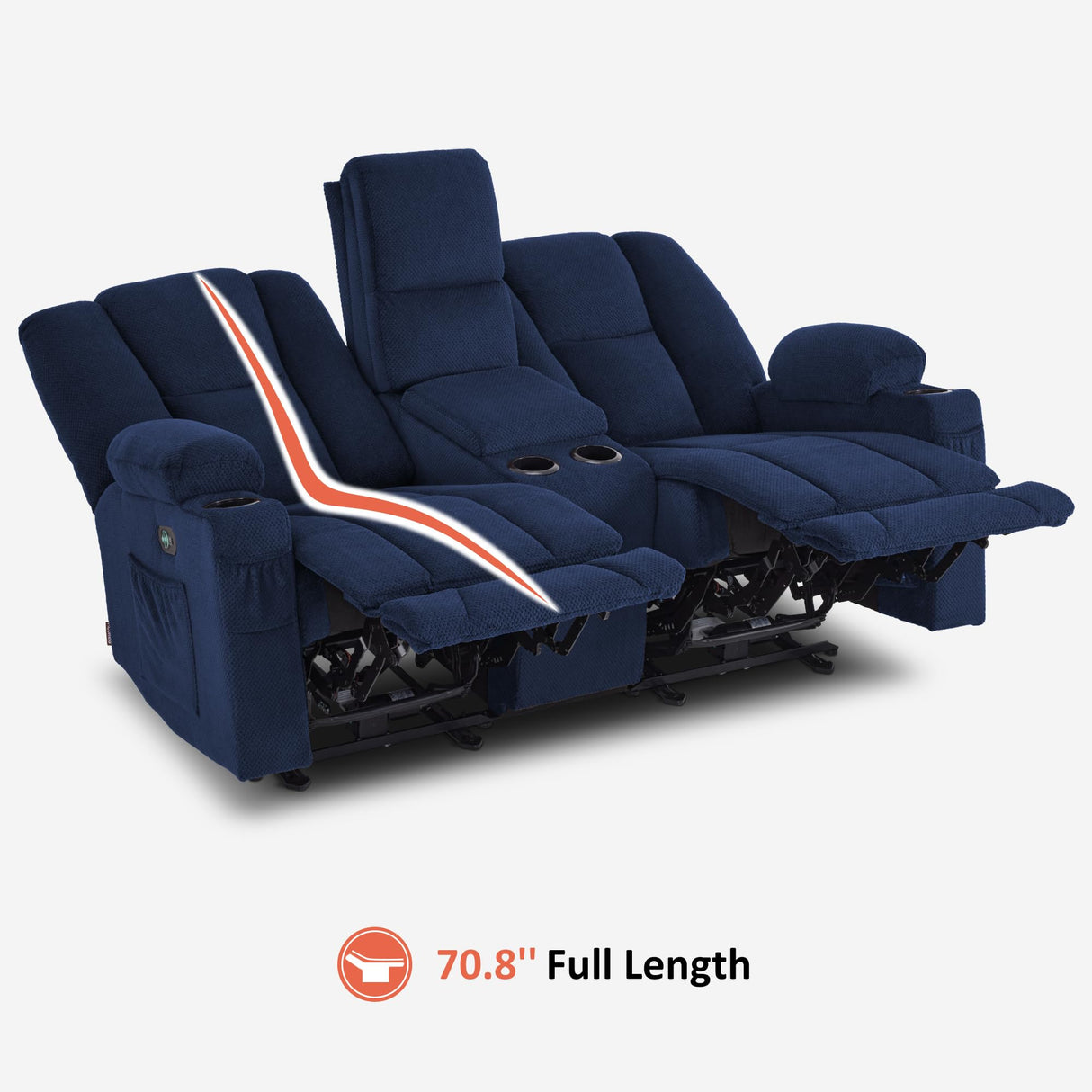 MCombo 74.4" Zero Gravity Power Loveseat Recliner with Console, Heat and Vibration Massage, Reclining Loveseat Sofa with USB Ports, Cup Holders for Living Room, Fabric 6035SET (Navy Blue) MCombo