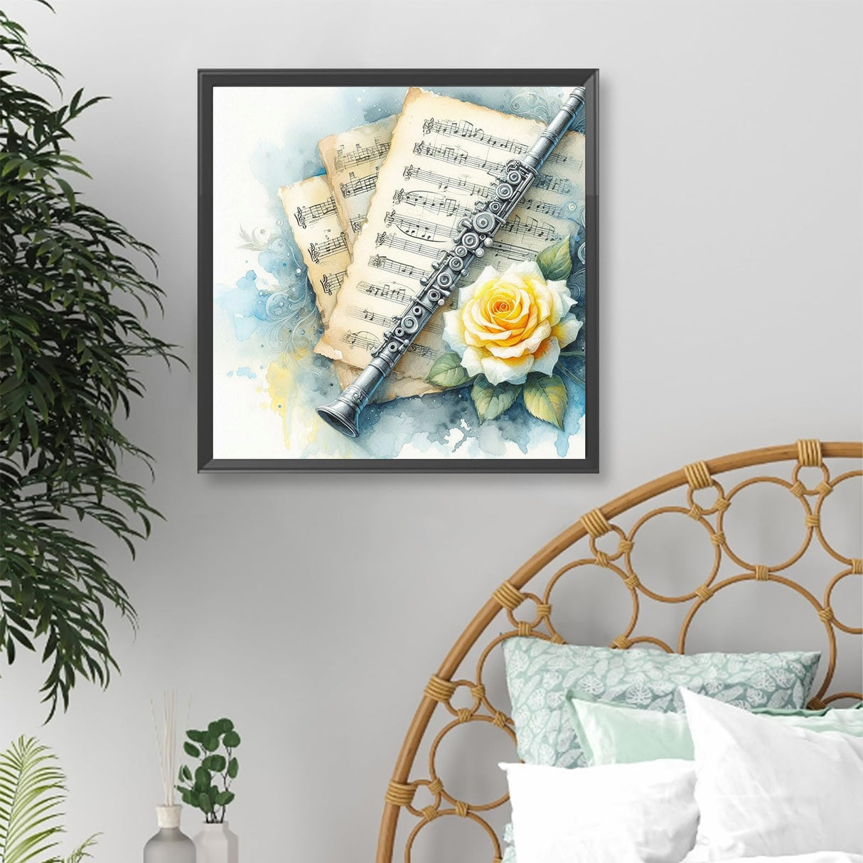 Flute Sheet Music 5D DIY Diamond Art Painting Kits Round Full Drill Diamond Art Paintings Handmade Art Craft for Home Wall Decor 15.75X15.75 in Generic