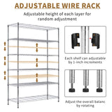 YYkokocat 6-Tier Adjustable Storage Shelves Heavy Duty Wire Shelving Unit with Wheels 2100Lb Metal Layer Rack Shelf NSF Shelving for Closet Kitchen Garage, 82" H x 48" L x 18" D - Chrome YYkokocat