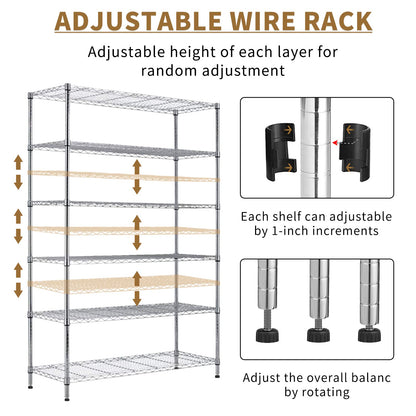 YYkokocat 6-Tier Adjustable Storage Shelves Heavy Duty Wire Shelving Unit with Wheels 2100Lb Metal Layer Rack Shelf NSF Shelving for Closet Kitchen Garage, 82" H x 48" L x 18" D - Chrome