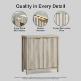 OAKHAM HOME Oxford Storage Cabinet Fluted Sideboard Buffet Cabinet with Adjustable Shelves, Modern Accent Cabinet Multifunctional Console Cabinet Set of 2.(Grey Oak) OAKHAM HOME