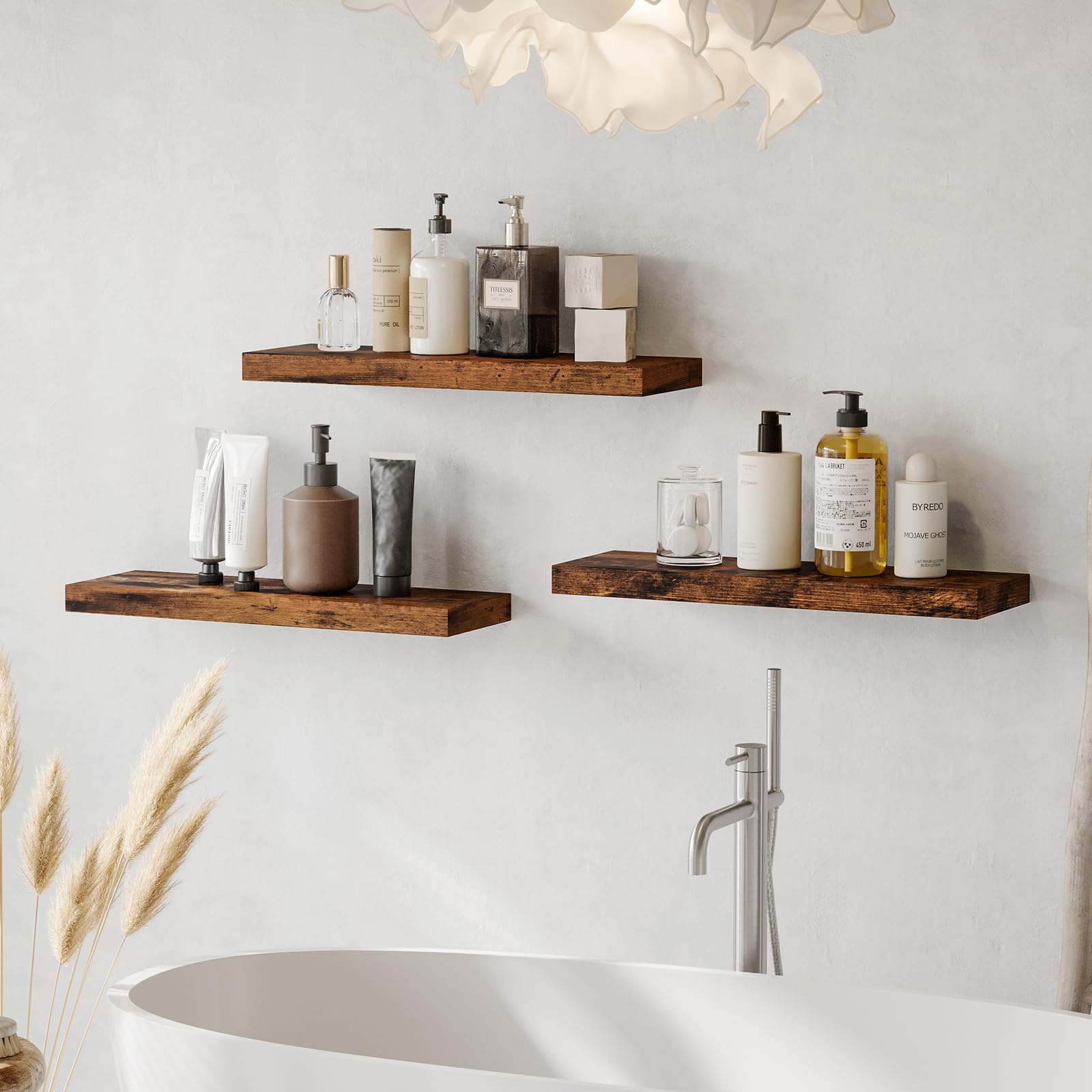 Fixwal 23.6in Floating Shelves for Wall, Set of 3 Wood Shelves, Wall Shelf Farmhouse Shelf for Bathroom, Bedroom, Living and Kitchen Room (Rustic Brown) - WoodArtSupply