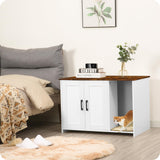 DWANTON Litter Box Enclosure, Cat Litter Box Furniture Hidden, with Scratching Mat, Wooden Cat Washroom Indoor, Fit Most of Litter Box, 31.5" L x 19.7" W x 21.7" H, White+Rustic Brown Dwanton