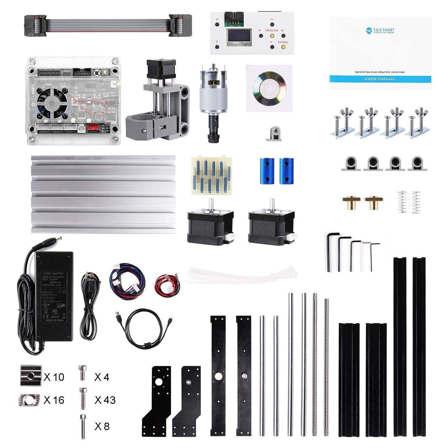 Genmitsu CNC 3018-PRO Router Kit Milling Engraving Machine + GS-775M 20000RPM 775 CNC Spindle Motor with ER11 Collet Set - WoodArtSupply