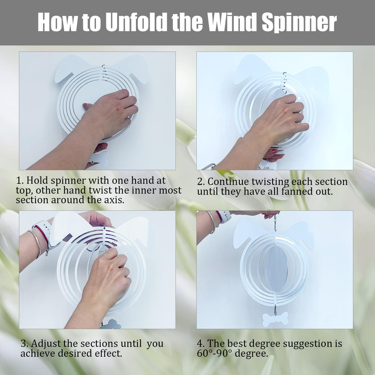 WindMage 4Pack 8 inch Sublimation Wind Spinner Blanks 3D Aluminum Metal Wind Sculpture Kinetic Spinners for Yard and Garden Indoor Art Ornaments Hanging Decoration (Dog) WindMage