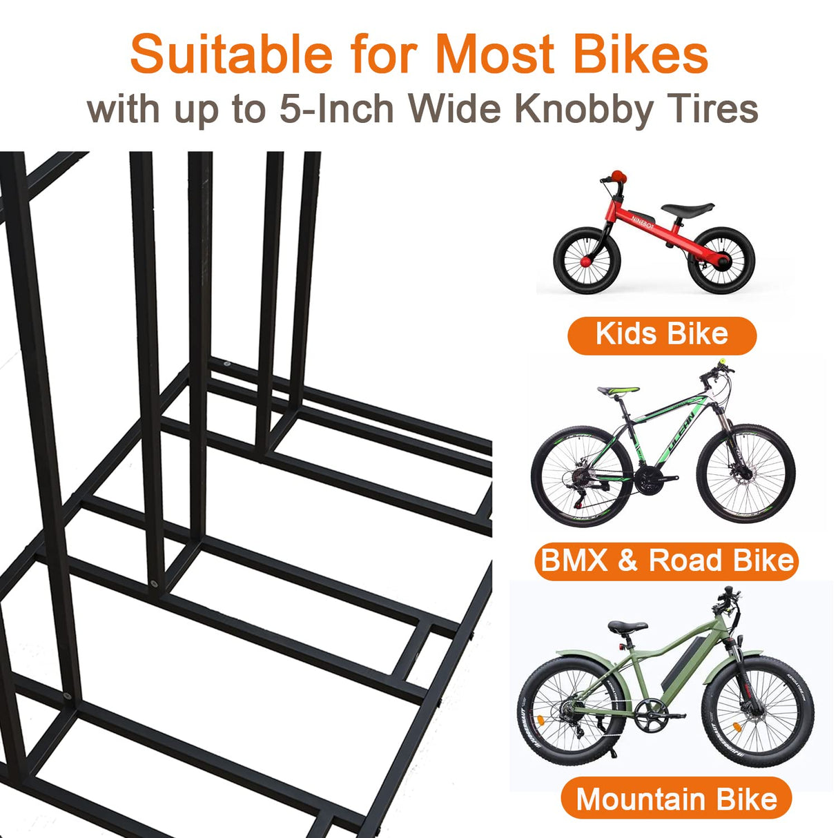 YiLifebes Stand Bike Racks for Garage, 4 Bike Stand Rack with Storage Basket, Metal Floor Bike Parking, Garage Organizer Suitable for Mountain, Hybrid, Adult and Kids Bikes YiLifebes