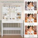usikey Vanity Desk with Mirror and Lights, Makeup Vanity Table with 2 Drawers, 2 Cabinets & 2 Shelves, Vanity Desk, Vanity Table for Girls Women, Bedroom, White usikey