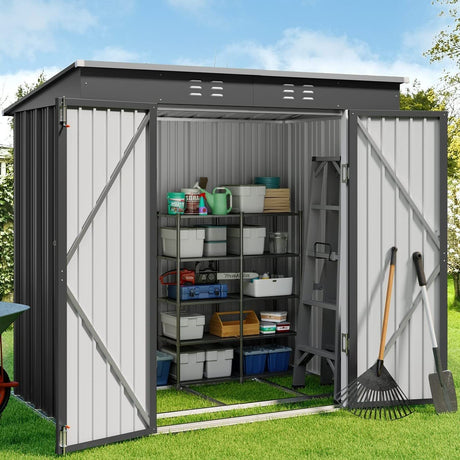 Gizoon 6' x 4' Outdoor Storage Shed with Double Lockable Doors, Anti-Corrosion Metal Garden Shed with Base Frame, Waterproof Shed Outdoor Storage Clearance for Backyard Patio Lawn-Dark Gray Gizoon