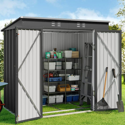 Gizoon 6' x 4' Outdoor Storage Shed with Double Lockable Doors, Anti-Corrosion Metal Garden Shed with Base Frame, Waterproof Shed Outdoor Storage Clearance for Backyard Patio Lawn-Dark Gray - WoodArtSupply