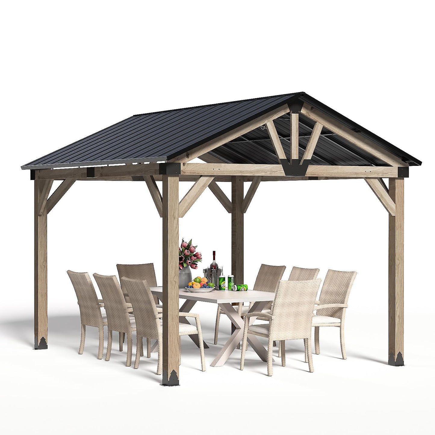 COSIEST 10x12Ft Cedar Wood Gazebo, Outdoor Hardtop Gazebo with Galvanized Steel Gable Roof, Wooden Gazebo Pavilion for Patio Backyard Deck Lawn - WoodArtSupply