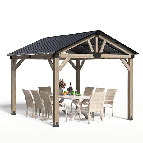 COSIEST 10x12Ft Cedar Wood Gazebo, Outdoor Hardtop Gazebo with Galvanized Steel Gable Roof, Wooden Gazebo Pavilion for Patio Backyard Deck Lawn COSIEST