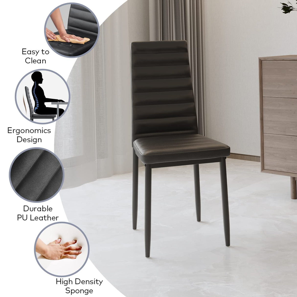 Gizoon Glass Dining Table Sets for 6, 7 Piece Kitchen Table and Chairs Set for 6 Person, PU Leather Modern Dining Room Sets for Home, Kitchen, Living Room Gizoon