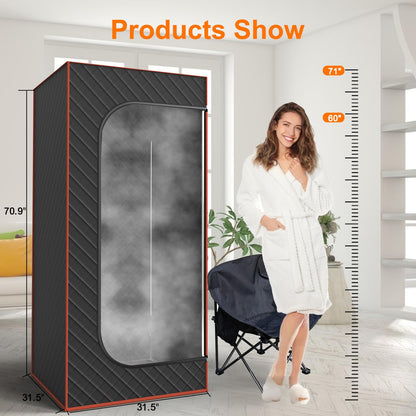 AgiiMan Portable Sauna Box, Portable Infrared Sauna for Home with 3L Steamer, Remote Control, Folding Chair and Mat, Full Size Personal Steam Sauna Tent for Wellness & Relaxation, Orange