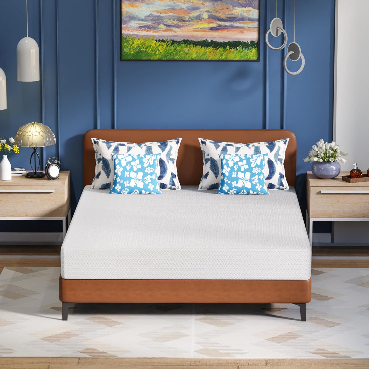 FDW 8 Inch Green Tea Queen Cooling Gel Memory Foam Mattress/Medium-Firm Mattress for Pressure Relief for Kid Adults/CertiPUR-US Certified/Mattress in a Box, Queen FDW