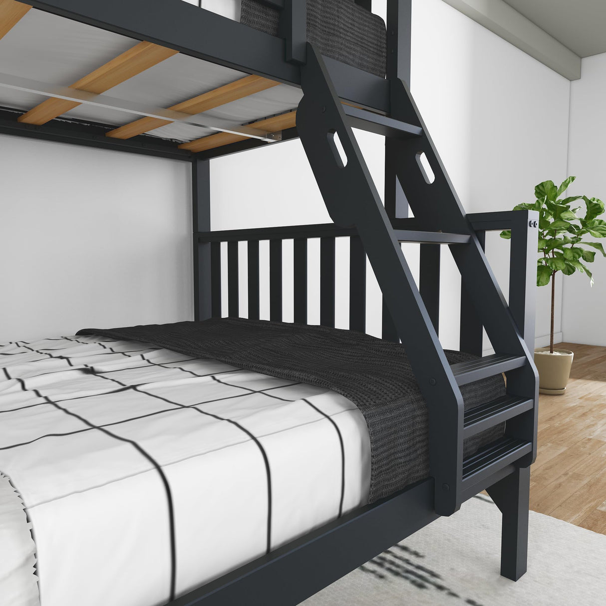 Max & Lily Scandinavian Twin Over Full Bunk Bed in Black – Durable Solid Wood Design for Kids Max & Lily