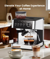 COWSAR Espresso Machine 15 Bar, Semi-Automatic Espresso Maker with 30-Position Grinder and Milk Frother Steam Wand for Latte/Cappuccino, 77.8oz Removable Water Reservoir, Ideal for Home/Office COWSAR