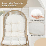 Athena Collection Patio Wicker Egg Chair with Folding Canopy, All-Weather Rattan Patio Lounge Chair with Sun Shade, Balcony Furniture Outside Seating for Front Porch, Garden, Poolside, Outdoor, Beige Athena Collection