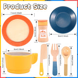 FALESOUL 26Pcs Wooden Toy Kitchen Dish Set, Toddler Plates and Cutlery Set Toy with Plates Cups Spoons, Toy Kitchen Accessories Kids Role Play Gift for Age 3+ Years FALESOUL