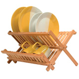Dish Drying Rack - Collapsible 2-Tier Bamboo Dish Drainer Kitchen Plate Rack for Kitchen Countertop - Foldable & Compact for Space-Saving Storage Bambüsi