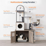 HOOBRO Cat Tree with Litter Box Enclosure, Arched All-in-One 31.5" Cat Tower with Hidden Litter Box Furniture for Indoor Cats, Versatile Cat Condo with Sisal Posts, Hammock, Greige and Gray BG45MZ03 HOOBRO
