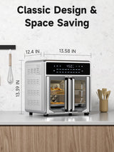 Kitchen Elite Air Fryer French Door Oven,15.8 Qt Toaster Oven Countertop Combo,18 Presets & 1 Preheat & Light, Airfryer Basket,Wire Rack,Baking Pan,Crumb Tray,Compact Design,Stainless Steel,Small Kitchen Elite