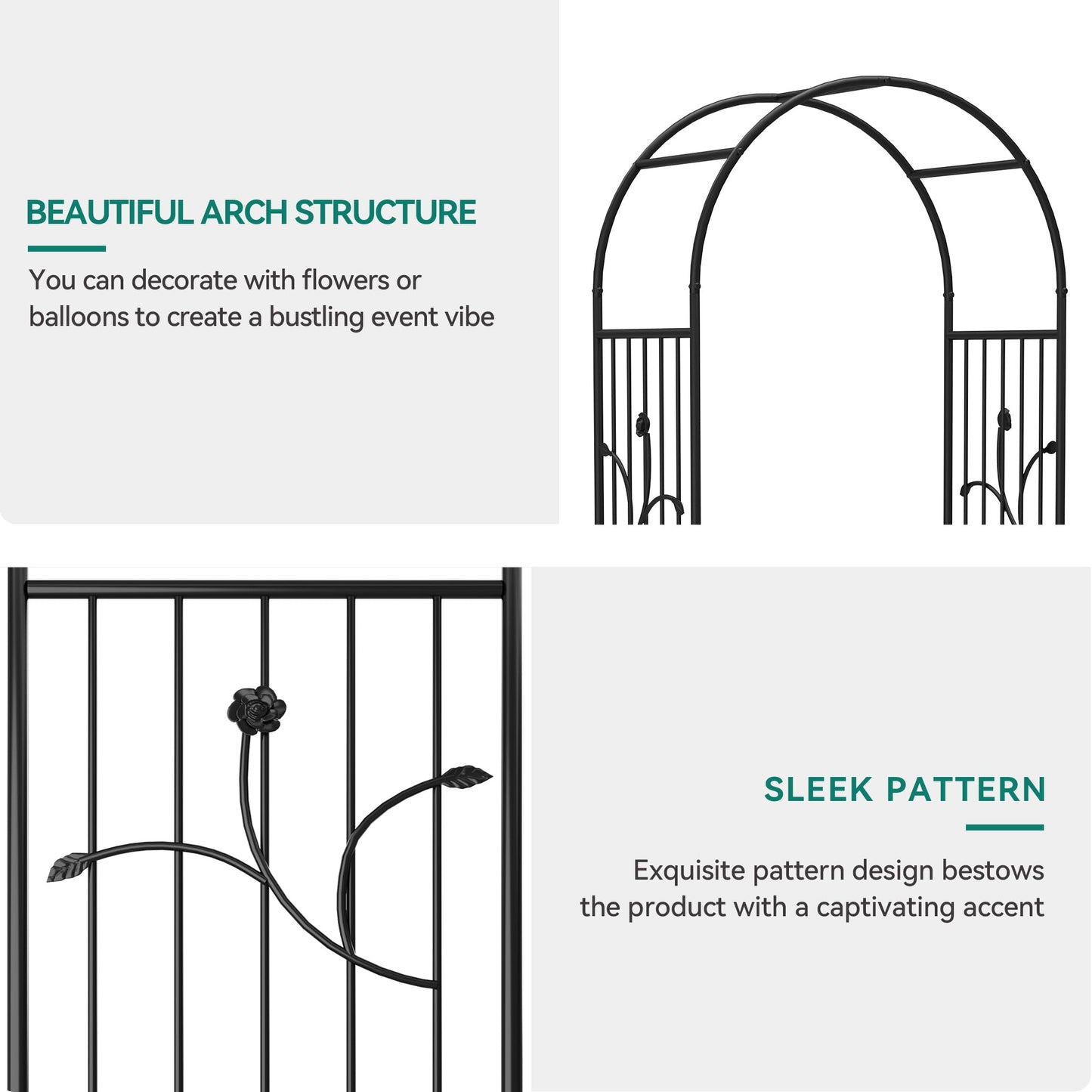 YITAHOME Garden Arch Trellis, Metal Garden Arbor for Climbing Plants Outdoor, Wedding Arches for Ceremony, Black Garden Archway for Lawn, Patio and Backyard