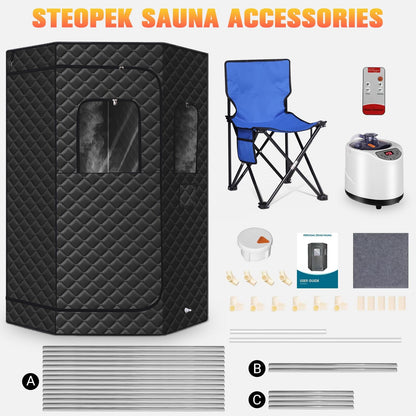 Upgraded Portable Steam Sauna for Home, Personal Sauna Box for Home, Home Sauna Tent with 1200W 3L Steam Generator, 99 Minute Timer, Folding Chair, Remote Control Included(Black)