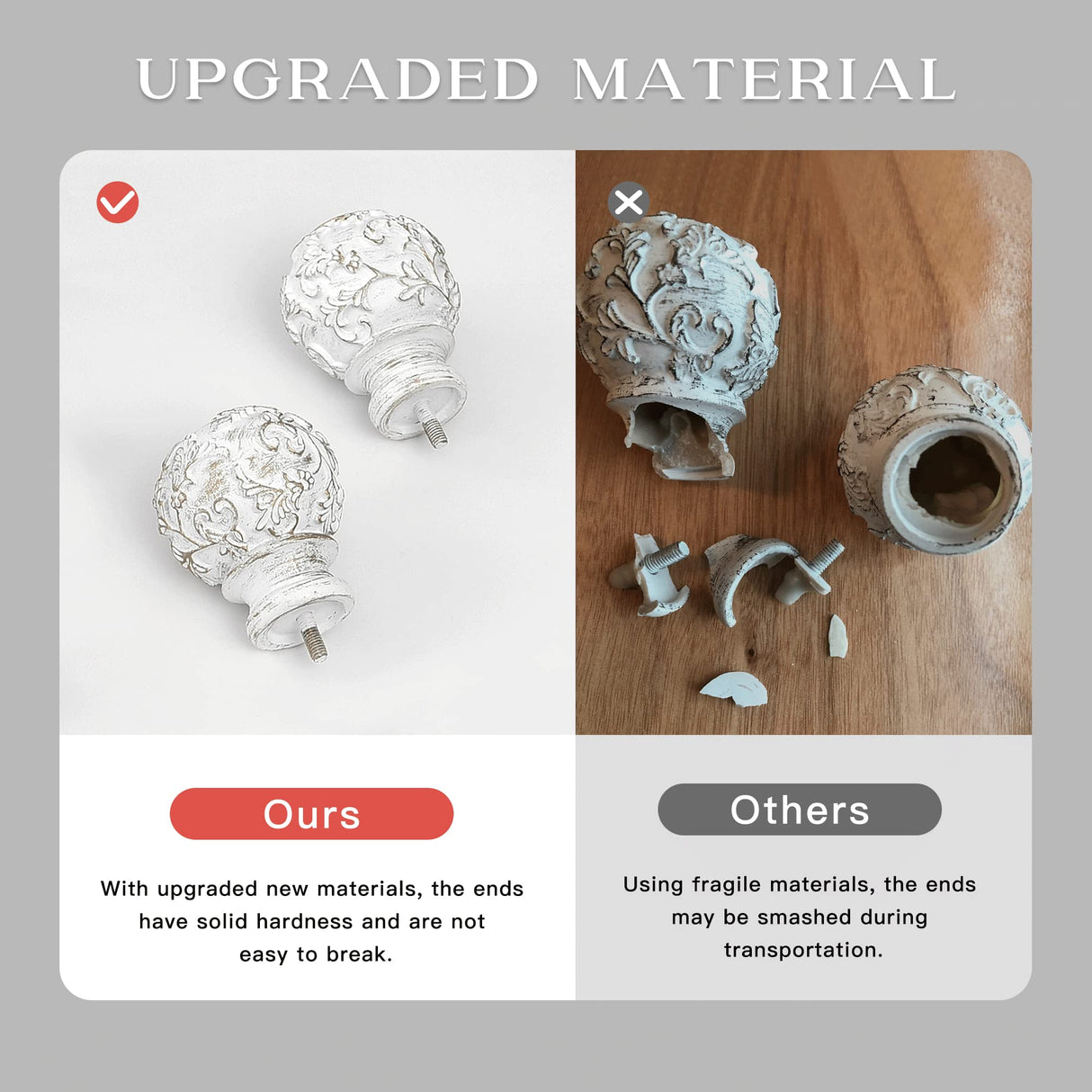 RYB HOME White Curtain Rod 48 to 86 Inch, 1 Inch Diameter Adjustable Telescoping Single Drapery Rod with Leaf Pattern Ball Finials Rustic Decor for Farmhouse Dining Room Decor Kids Bedroom RYB HOME