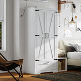 Fddevelop Wood Wardrobe Closet with 2 Doors，Bedroom Freestanding Armoire Storage Cabinet with Shelves，Wooden Wardrobe Combination for Hanging Clothes (Barn Door) Fddevelop
