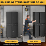 Metal Storage Cabinet with 360°Wheels And Drawers, 73"H X 30"L X 15"W Lockable Black Tool Cabinet with 4 Doors Lock-Adjustable Shelves And 2 Drawer, Utility Cabinet Ideal for Garage, Home, Office COOLYI
