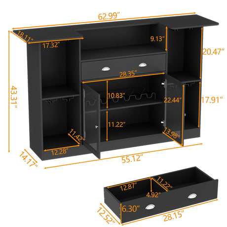 Loomie Crescent-Shaped LED Bar Cabinet with Drawer & Adjustable Wine Rack Loomie