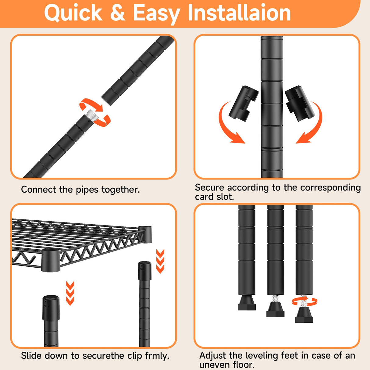 M MZG 5 Tiers Storage Shelves Load 1500LBS, Metal Shelving Wire Metal Shelving Unit Shelves for Storage Adjustable Garage Shelving for Pantry Kitchen Garage Black 15.8" D x 33.5" W x 70.5" H M MZG