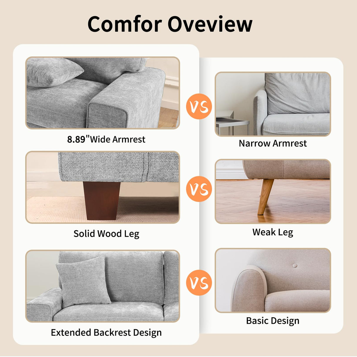 Czpalo 71.25" Chenille Sofa Couches for Living Room, 2 Seater Sofa with 2 Pillows, Small Modern Loveseat Couch for Small Spaces, Office. (Light Grey, 71.25 inches) Czpalo