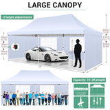COBIZI 10x20 Pop Up Canopy with 6 Sidewalls,Waterproof Instant Party Tents for Weddings & Parties, Easy Up Commercial Canopy Tent,UPF 50+ UV Protection, 3-Height Adjustable Frame & 4 Sandbags (White) COBIZI