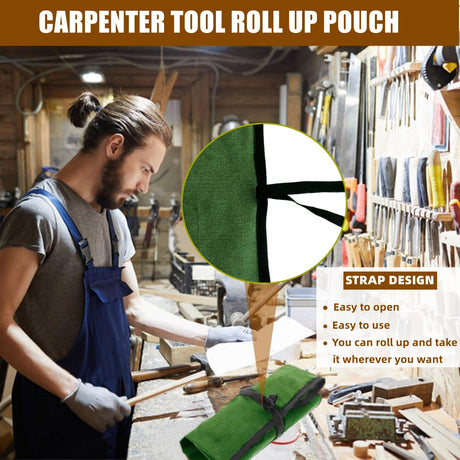 BLIRITEL Small Tool Roll Up Bag, Canvas Chisel Roll, Chisels Bag Tool Organizer with 4 Pockets, Metal Pry Bar Plier Wrench Roll Tool Pouch for Mechanic Carpenter Craftsman BLIRITEL