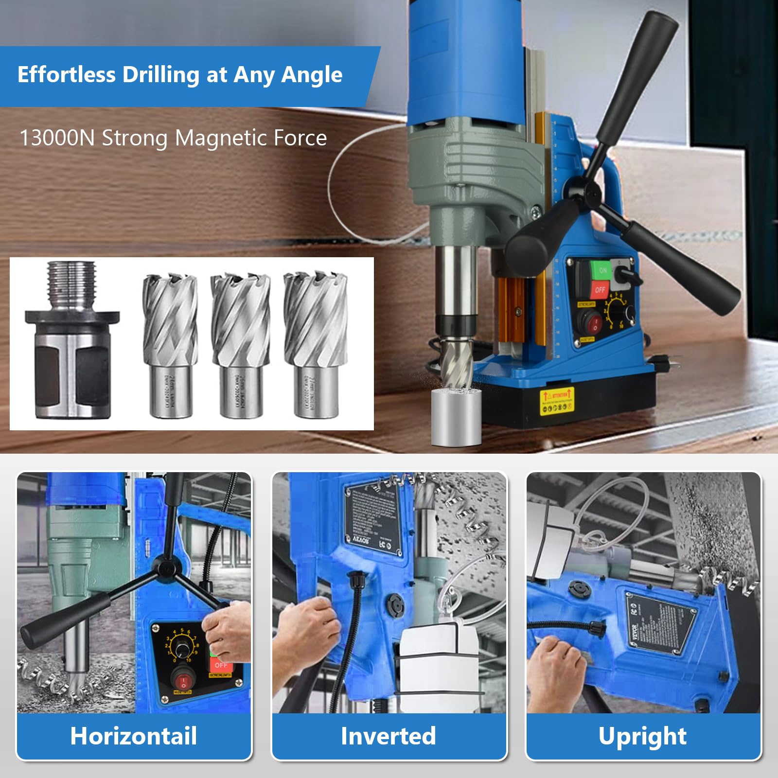 Curtainboro Mag Drill Press, 1400/1300W, 1.57/2" Boring Diameter, 2922lbf Power, Magnetic Drill with 810 PRM, 11/6Pcs Drill Bits, Mag Drill for Metal Surface and Home Improvement 6-Piece - WoodArtSupply