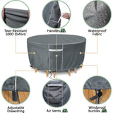 Gasadar Patio Furniture Covers, Round Outdoor Furniture Cover Waterproof, 600D Heavy Duty, 62" Dia x 28" H Round Patio Table Cover, Outdoor Cover for Patio Furniture Table and Chairs Set -Grey Gasadar