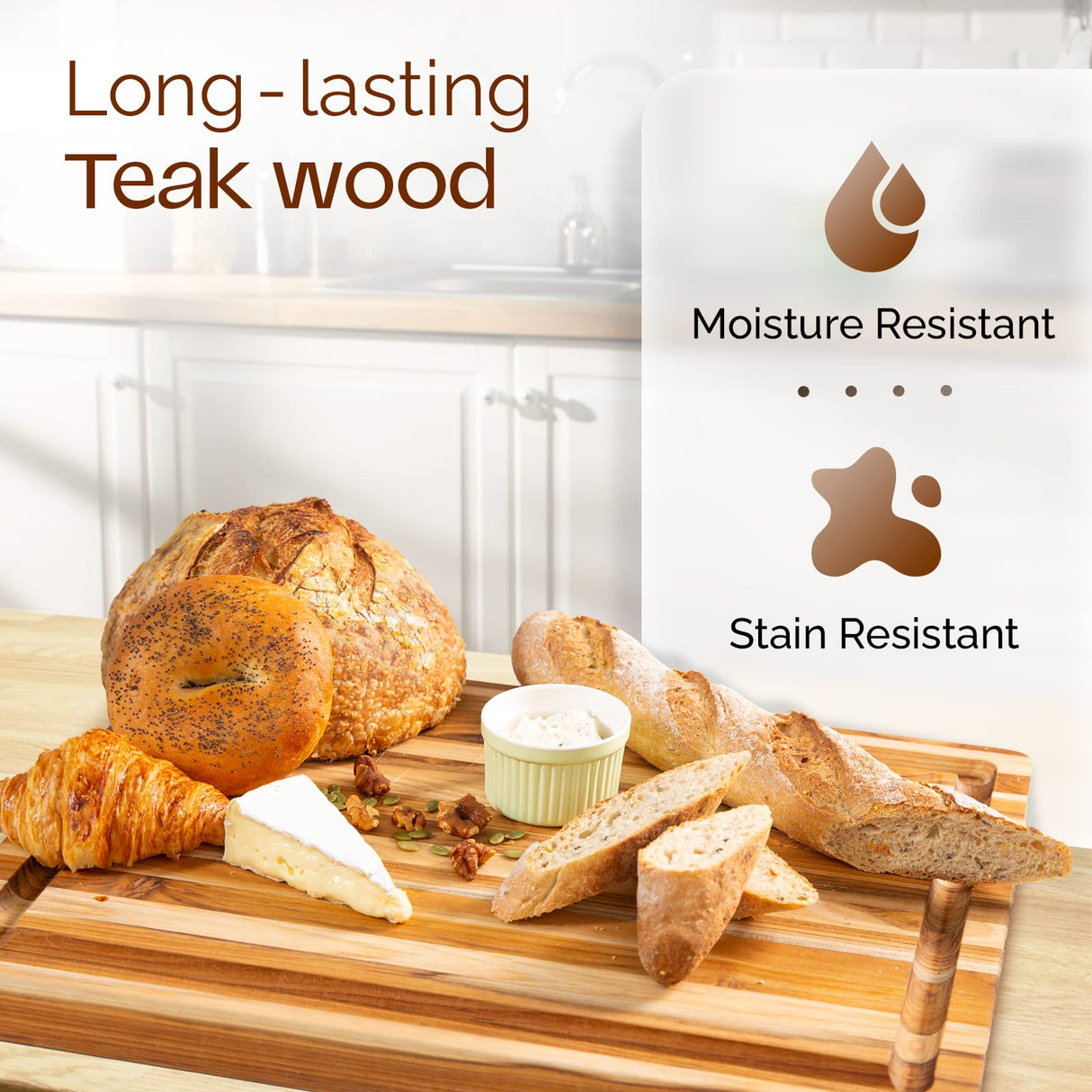Yes4All Solid Teak Cutting Boards for Kitchen, [24''Lx18''Wx1.5”Thick] Extra Large Edge Grain Butcher Block Cutting Board, Food Safe Surface Wood Cutting Boards with Juice Grooves and Easy Grip Handle Yes4All