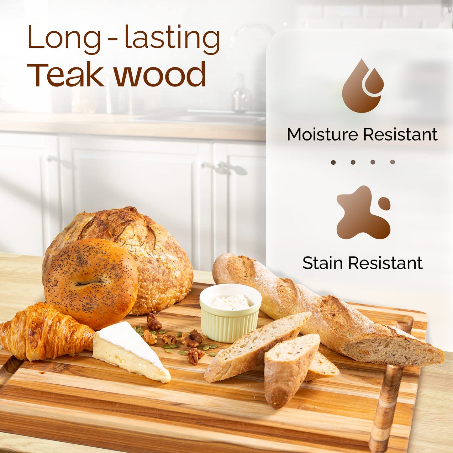 Yes4All Solid Teak Cutting Boards for Kitchen, [24''Lx18''Wx1.5”Thick] Extra Large Edge Grain Butcher Block Cutting Board, Food Safe Surface Wood Cutting Boards with Juice Grooves and Easy Grip Handle