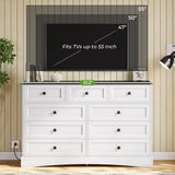 Hasuit Bedroom Dresser with 9 Drawers, 51.2‘’ Long Dresser TV Stand with Charging Station, Farmhouse Dresser Chest of Drawers, Large Wood Storage Organizer Dresser for Bedroom Living Room, White/Black Hasuit