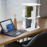 KeruRome 2 Tier Rotating Bookshelf 360 Display Round Floor Standing Revolving Bookcase Storage Rack Book Shelf Organizer for Small Space Bedroom Living Room White KeruRome