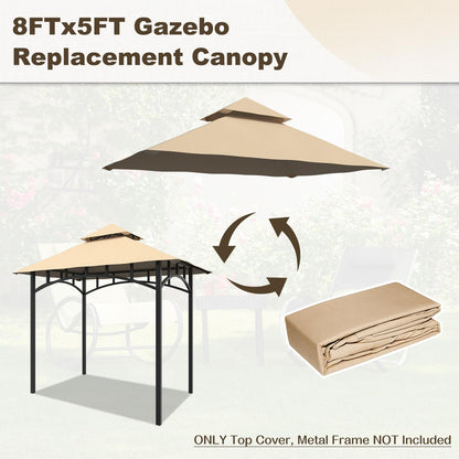 Grill Gazebo Canopy Replacement Cover, 5'x8' Double Tiered BBQ Roof Top, BBQ Gazebo Cover Grill Shelter for Garden Patio Yard Outdoor (Khaki) - WoodArtSupply