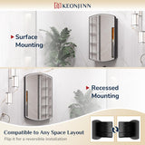Keonjinn Black Medicine Cabinet 16 x 26 Inch, Surface Mount or Recessed Bathroom Cabinets with Mirrors, Metal Framed Wall Mirror with Storage, 2 Adjustable Shelves, Beveled Edge Mirror Keonjinn