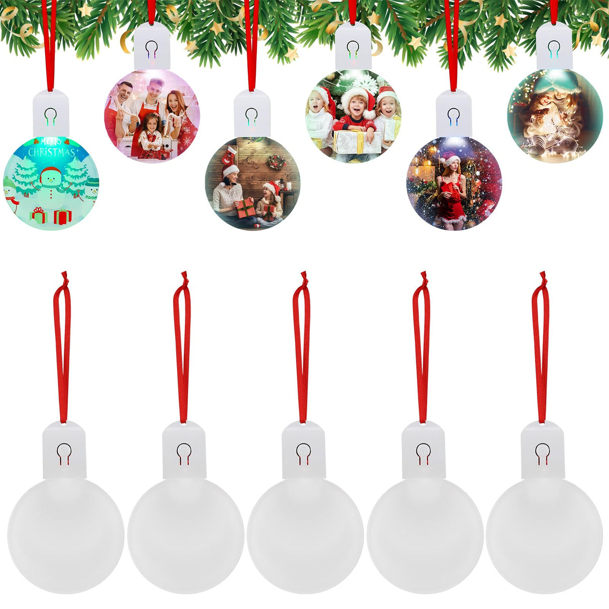 Halloscume 5 Pcs Light up Sublimation Ornament Blanks with Light Acrylic Blanks LED Ornaments Bulk for Tree DIY Handmade Crafts Party Decorations Supplies (Round) Halloscume